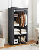 Fabric Wardrobe, Clothes Storage Organiser with 2 Hanging Rails, 6 Shelves, Customisable Design, 88 x 45 x 168 cm, for Bedroom, Department, Grey RYG84G