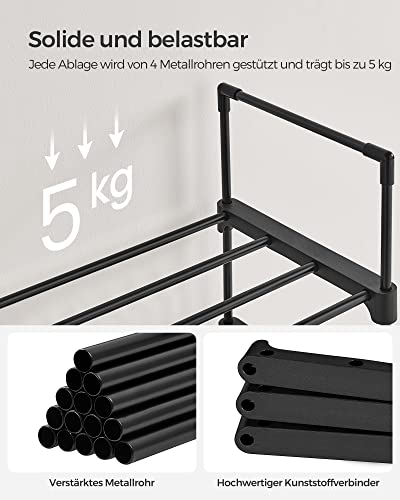 Shoe Rack, 10-Tier Metal Shoe Storage Organiser, Customisable Design, Metal Frame, Space-Saving Rack, for Dressing Room, Hallway, 30 x 45 x 174 cm, Black LSA25BK