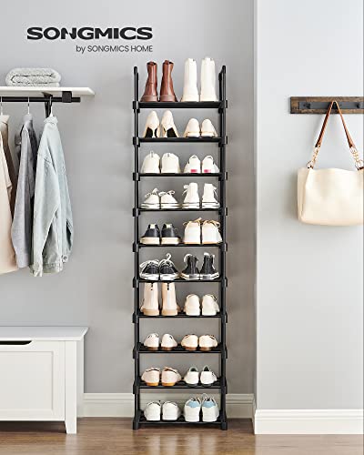 Shoe Rack, 10-Tier Metal Shoe Storage Organiser, Customisable Design, Metal Frame, Space-Saving Rack, for Dressing Room, Hallway, 30 x 45 x 174 cm, Black LSA25BK