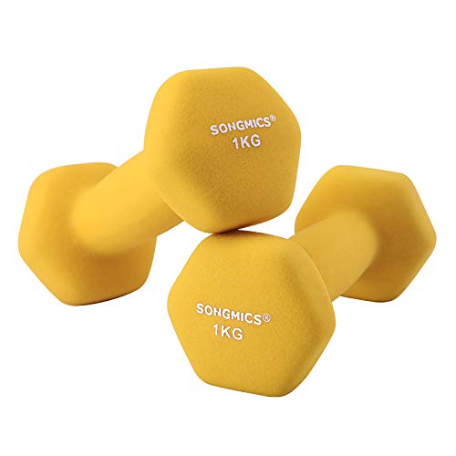 Set of 2 Dumbbells, 2 x 1 kg, Non-Slip Neoprene Hand Weights, with Matte Finish, for Home Workout, Yellow SYL62YL