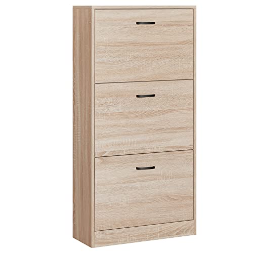 Schuhschrank mit 3 Türen Schuhschrank, Schuhschrank mit 3 Fächern, verstellbar, für Flur, Wohnzimmer, Schlafzimmer, 60 x 24 x 120 cm (L x B x H), Natur LBC03NLV1