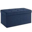 Storage Ottoman Bench, Chest with Lid, Foldable Seat, Bedroom, Hallway, Space-saving, 80L Capacity, Hold up to 300 kg, Padded, Dark Blue LSF47IN