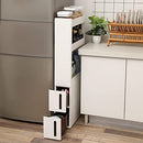 Narrow 3 Shelves 2 Drawers Recess Cabinet with Wheels for Kitchen Bathroom and Cellar 17cm Wide White KFR06WT, 45 x 17 x 106.5 cm