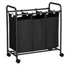 Rolling Laundry Sorter, Laundry Basket with 3 Removable Bags, Laundry Trolley, Toy Organiser on Wheels, Sturdy, 3 x 44L, Black LSF003B