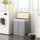 Divided Laundry Basket with Lid, Bamboo Laundry Hamper with 2 Sections, Removable Liners, Cotton Handles, 100L Storage Capacity, for Laundry Room, Bedroom, Distressed Grey LCB74GW