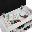 Schuhregal mit Klappdeckel und gepolstertem Sitz, Schuh-Organizer mit 2 Fächern, 60 x 30 x 44 cm, Weiß