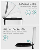 Kitchen Bin 30L, Pedal Bin, Rubbish Bin with Soft-Close Lid and Inner Bucket, Steel, White LTB03WT
