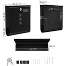 Mailbox, Wall-Mounted Post Letter Box, Capped Lock with Copper Core, Newspaper Holder, Viewing Windows, and Nameplate, Easy to Install, Black GMB020B02