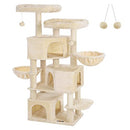 FEANDREA Large Cat Tree with 3 Cat Caves, 164 cm Cat Tower, Beige PCT098M01