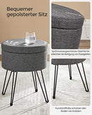 LOM002G02 Round Stool with Storage Space, Storage Box with Lid, 13.4 L, Footrest, Metal Legs, Padded Seat, for Living Room, Bedroom, Dark Grey