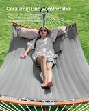 Padded Double Hammock, Quilted Hammock with Detachable Curved Bamboo Spreader Bars, Swing Bed with Pillow, Oxford Fabric, 200 x 140 cm, Load Capacity 225 kg, Brown and Grey GDC34CG