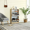 Schuhschrank mit 2 Klappen, Schuhregal mit offener Ablage, Melaminfurnier, pflegeleicht, 60 x 24 x 102 cm, Weiß und Natur LBC04NW