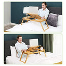 Laptop-Schreibtisch aus Bambus, klappbarer Betttisch, für Linkshänder, Rechtshänder, höhenverstellbare Sofaablage, 72 x (21-29) x 35 cm (B x H x T), mit 5 Neigungswinkeln, Luftlöchern, klein Schublade
