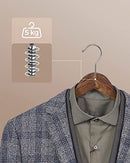 Wooden Hangers, Set of 20, Coat Hangers, Clothes Hangers, with Shoulder Notches, Anti-Slip Trousers Bar, 360° Swivel Hook, for Suits, Shirts, Coats, Dark Walnut and Silver CRW02V20