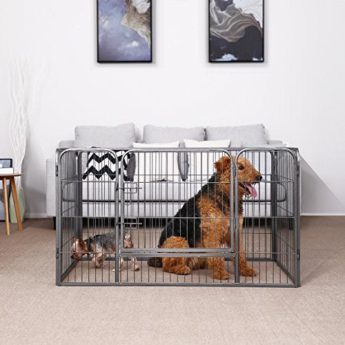 FEANDREA Puppy Playpen Heavy Duty Play Whelping Pen 4 Parts Grey 122 x 70 x 80 cm PPK74G