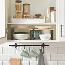 Spice Rack, Set of 2 Cupboard Shelf Organiser, Expandable Kitchen Shelf Organiser, Stackable Spice Holder, Metal and Bamboo, Black and Natural KCS02NB