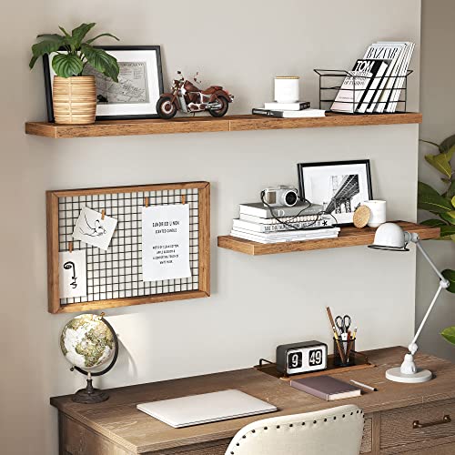 Floating Shelf, Wall Shelf for Photos, Decorations, in Living Room, Kitchen, Hallway, Bedroom, Bathroom, Rustic Brown LWS26BX