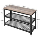 Schuhbank, Schuhregal mit 2 Einlegeböden, Schuh-Organizer, 73 x 30 x 45 cm, Eingangsbereich Wohnzimmer Flur, Stahlstruktur, Industriestil, Grau und Schwarz LBS73MB