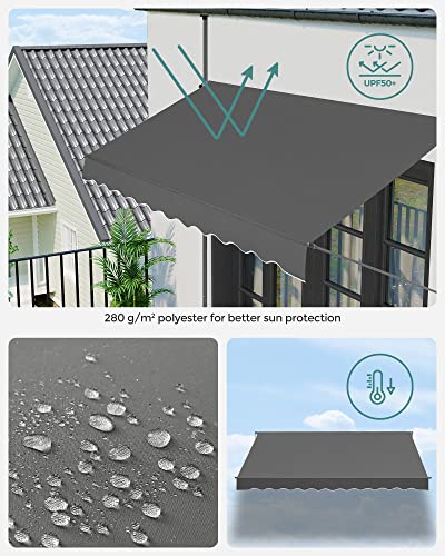 GSA353G02 Clamp Awning, 350 x 130 cm, Balcony Awning, Height-Adjustable, with Hand Crank, Sun Protection for Balcony, Patio, Garden, Anthracite