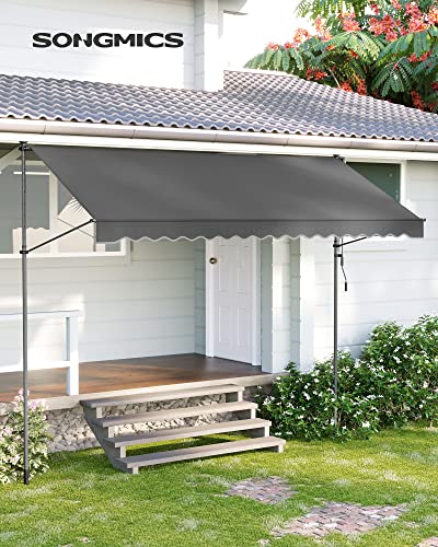 GSA353G02 Clamp Awning, 350 x 130 cm, Balcony Awning, Height-Adjustable, with Hand Crank, Sun Protection for Balcony, Patio, Garden, Anthracite