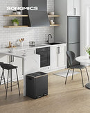 Kitchen Bin, 2 x 15 L Steel Rubbish Bin, Step Bin with Inner Buckets and Handles, Soft Closure, Odour Seal, Black LTB30BK