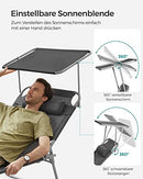 Lounger, Sunbed, Large Reclining Sun Chair, 71 x 200 x 38 cm, Load Capacity 150 kg, with Headrest, Reclining Backrest, Sunshade, Foldable, for Garden, Smoky Grey GCB22GYV2