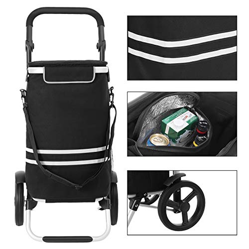 Shopping Trolley, Foldable Shopping Cart, Solid, with Insulated Cooling Bag, Large Capacity 35L, Multifunctional Luggage Cart with Wheels, Detachable Backpack, Black KST03BK