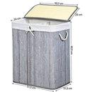 Divided Laundry Basket with Lid, Bamboo Laundry Hamper with 2 Sections, Removable Liners, Cotton Handles, 100L Storage Capacity, for Laundry Room, Bedroom, Distressed Grey LCB74GW