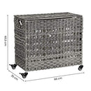 Handwoven Laundry Basket with Lid, Rattan-Style Laundry Hamper with 3 Separate Compartments, Handles, Removable Liner Bags, for Living Room, Bathroom, Laundry Room, Grey LCB083G02