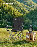 Set of 2 Folding Camping Chairs, Comfortable, Heavy Duty Structure, Max. Load Capacity 150 kg, with Cup Holder, Outdoor Chairs, Black GCB08BK