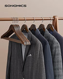 Wooden Hangers, Set of 20, Coat Hangers, Clothes Hangers, with Shoulder Notches, Anti-Slip Trousers Bar, 360° Swivel Hook, for Suits, Shirts, Coats, Dark Walnut and Silver CRW02V20