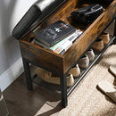 Schuhablagebank, gepolsterte Bank, Schlafzimmer Hocker mit Regal, Flur, Wohnzimmer, Stahlrahmen, einfache Montage, Kunstleder, Industriestil, rustikal braun und schwarz LSB46BX