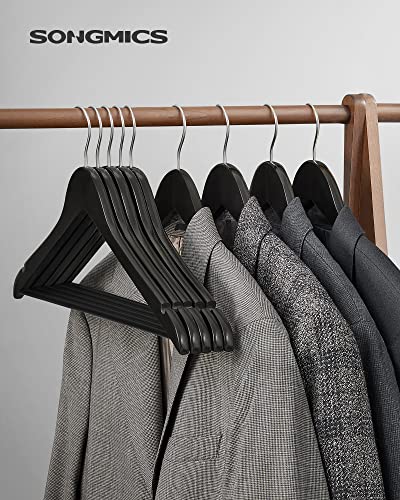 Wooden Hangers, Set of 10, Coat Hangers, Clothes Hangers, with Shoulder Notches, Anti-Slip Trousers Bar, 360° Swivel Hook, for Suits, Shirts, Coats, Black CRW02B10