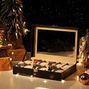 Watch Box with 12 Slots, Watch Case with Glass Lid, Watch Display Box with Removable Watch Pillows, Metal Clasp, Gift Idea, Black Synthetic Leather, Grey Lining JWB12BK