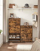 Schuhschrank mit 2 Flügeltüren, verstellbare und herausnehmbare Trennwand, für 12 Paar Damenschuhe oder 8 Herrenschuhe, für schmalen Eingang, 60 x 24 x 83.5 cm (L x B x H), Rustikales Braun LBC02BX