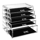 Makeup Organiser, 2-Piece Storage Boxes for Jewellery and Cosmetics, Stackable, with 5 Drawers, Transparent Polystyrene JMU32TP