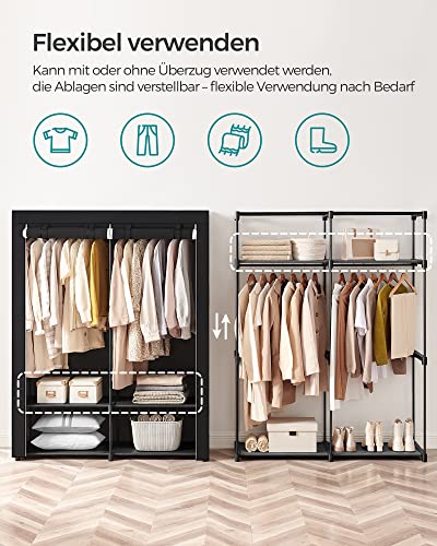 Kleiderschrank, Kleideraufbewahrung, Kleiderschrank für Schlafzimmer mit 2 Kleiderstangen, tragbarer Kleiderschrank aus Stoff 43 x 140 x 174 cm