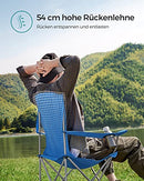 Set of 2 Folding Camping Chairs, Comfortable, Heavy Duty Structure, Max. Load Capacity 150 kg, with Cup Holder, Outdoor Chairs, Blue GCB08BU