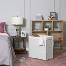 Handwoven Laundry Basket, 110L Synthetic Rattan Divided Clothes Hamper with Lid and Handles, Foldable, Removable Liner Bag, White LCB52WT