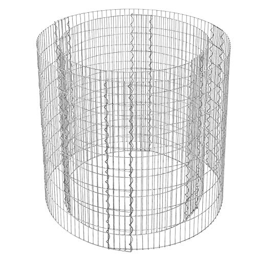 Tall Round Gabion for Stones, Metal Gabion Cage and Basket with Thick Grids 2.5 x 10 cm, Rust-Resistant Galvanised Steel, 90 x 80 cm (Dia. x H), Garden Flower Beds Decoration GGB879