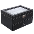 Watch Box with 20 Slots, Large Watch Storage Display Case with Glass Lid, PU Cover, Velvet Lining, Great Gift for Loved Ones, Black JWB020