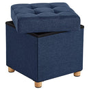 Storage Ottoman, Padded Folding Bench, Chest with Lid, Solid Wood Feet, Space-Saving, Holds up to 300 kg, Navy Blue LSF14IN