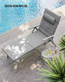 Foldable Sun Lounger, Sunbed with 6 cm Mattress, Removable Headrest, Rustproof Aluminium, Breathable, Comfortable, Reclinable, Max. Load Capacity 150 kg, Grey GCB24GY