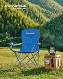 Set of 2 Folding Camping Chairs, Comfortable, Heavy Duty Structure, Max. Load Capacity 150 kg, with Cup Holder, Outdoor Chairs, Blue GCB08BU