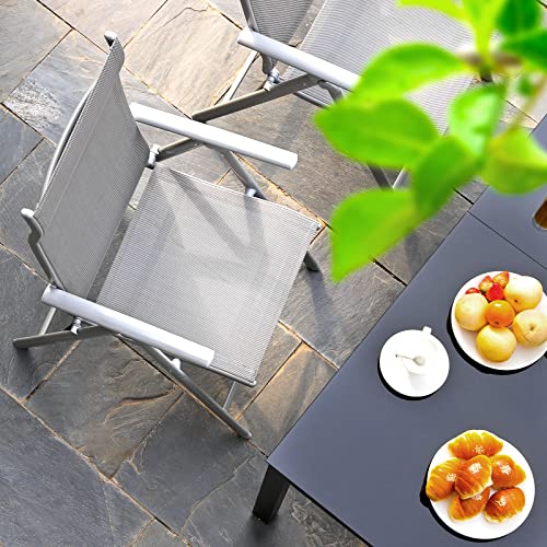 Set of 4 Folding Garden Chairs, Outdoor Chairs with Durable Aluminum Structure, 8-Angle Reclining Backrest, Max. Capacity 120 kg, Grey GCB30GY