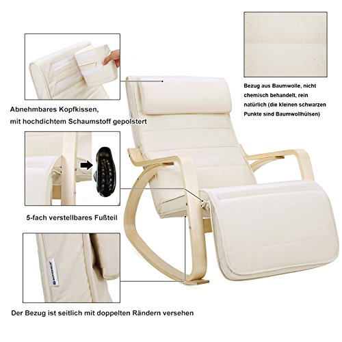 Sonnenliege, entspannender Schaukelstuhl mit verstellbarer Fußstütze, maximale Belastung: 150 kg, Beige