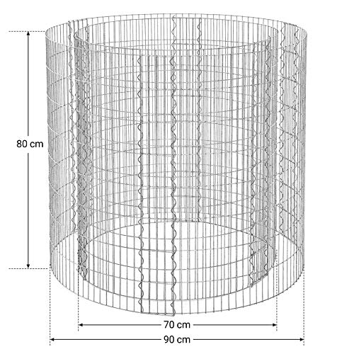 Tall Round Gabion for Stones, Metal Gabion Cage and Basket with Thick Grids 2.5 x 10 cm, Rust-Resistant Galvanised Steel, 90 x 80 cm (Dia. x H), Garden Flower Beds Decoration GGB879