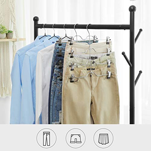 Hosenrock-Kleiderbügel mit Clips, 3er-Set, platzsparende 4-stufige Hosenbügel aus Metall, mit 8 verstellbaren, rutschfesten Clips, für Hosen, Jeans, Handtücher, Shorts, 32 cm, Silber und Schwarz