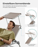 Sun Lounger, Sunbed, Reclining Sun Chair with Sunshade, Adjustable Backrest, Foldable, Lightweight, 55 x 193 x 31 cm, Load Capacity 150 kg, for Garden, Patio, Taupe Colour GCB19BR