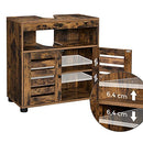 Waschbeckenunterschrank, Badezimmerunterschrank, Aufbewahrungsschrank, 60 x 30 x 63 cm, mit 2 Lamellentüren, verstellbarer Einlegeboden, Rustikal Braun BBK04BX